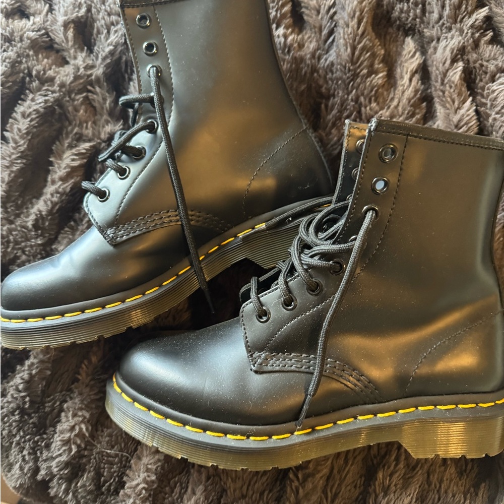 Dr. Martens Black Combat Boots with Yellow Stitching